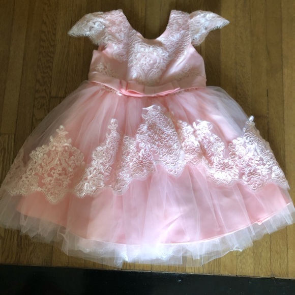 Stunning tulle lace overlay peachy pink dress 4t party photo dress boutique - Picture 7 of 9